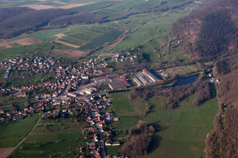 Oberbronn in the state Bas-Rhin, France viewn from the air