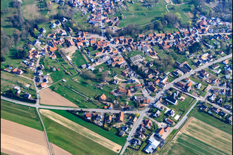 Rue de la Sixième Compagnie and Lauterbrücke in Scheibenhard in the state Bas-Rhin, France