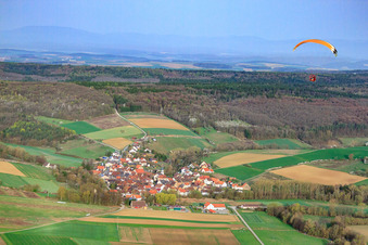 Village view from the east in the district Gollmuthhausen in Höchheim in the state Bavaria, Germany