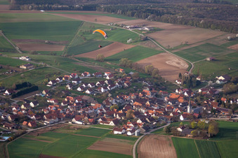 Village - view on the edge of agricultural fields and farmland in Wargolshausen in the state Bavaria, Germany