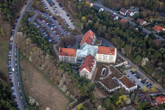 Oblique view of Hospital grounds of the Clinic Neurologische Klinik Bad Neustadt on Saale in Bad Neustadt an der Saale in the state Bavaria, Germany
