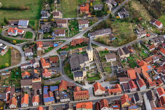 Aerial view of St. James Major in Hollstadt in the state Bavaria, Germany