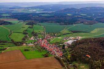 Aerial view of Village view from the west in Dingsleben in the state Thuringia, Germany
