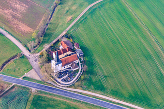 Aerial view of St. Nicholas on the B279 in the district Obereßfeld in Sulzdorf an der Lederhecke in the state Bavaria, Germany