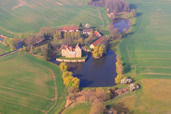 Aerial photograpy of Buildings and castle park - facilities of the moated castle Brennhausen in the district Brennhausen in Sulzdorf an der Lederhecke in the state Bavaria, Germany