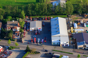 Aerial view of Turntable ladder workshop Beitel and Stier GmbH in the district Minderslachen in Kandel in the state Rhineland-Palatinate, Germany