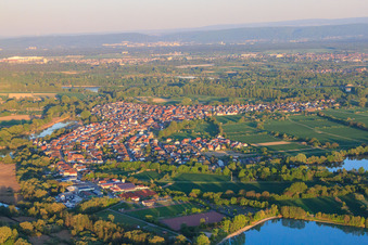 Aerial view of Village view from the Epple to the Rhine from the west in Neuburg am Rhein in the state Rhineland-Palatinate, Germany