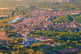 Oblique view of Village view from the Epple to the Rhine from the west in Neuburg am Rhein in the state Rhineland-Palatinate, Germany
