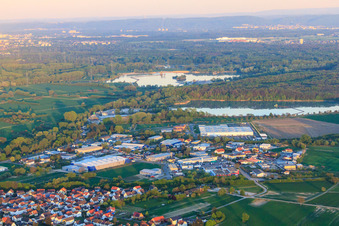 Aerial view of Industrial area Entenseestraße Industriestraße from the west in Hagenbach in the state Rhineland-Palatinate, Germany