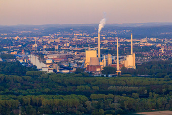 Aerial view of EnBW Energie Baden-Württemberg AG, Rhine port steam power plant Karlsruhe seen from the Palatinate in the district Daxlanden in Karlsruhe in the state Baden-Wuerttemberg, Germany