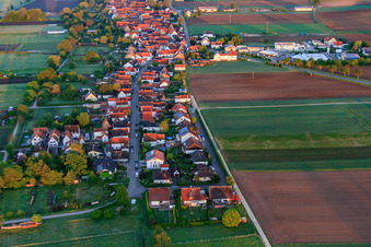 Aerial view of Village view in the morning from the east in Freckenfeld in the state Rhineland-Palatinate, Germany