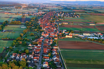 Aerial photograpy of Village view in the morning from the east in Freckenfeld in the state Rhineland-Palatinate, Germany