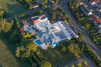 Oblique view of Waterslide on Swimming pool of the La Ola in the district Queichheim in Landau in der Pfalz in the state Rhineland-Palatinate, Germany