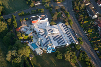 LaOla indoor and outdoor swimming pool in the district Queichheim in Landau in der Pfalz in the state Rhineland-Palatinate, Germany out of the air