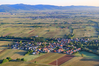 Aerial view of Village view in the morning from the south in Knöringen in the state Rhineland-Palatinate, Germany