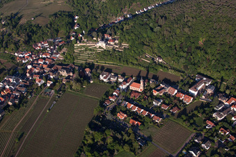 Aerial view of Winzing Castle and Haardter Schlössel in Neustadt an der Weinstraße in the state Rhineland-Palatinate, Germany