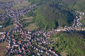 Aerial photograpy of Village - view on the edge of wine yards in the district Hambach in Neustadt an der Weinstrasse in the state Rhineland-Palatinate, Germany