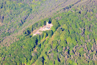 Aerial view of Rietburg Castle Ruins and Rietburg Railway in Rhodt unter Rietburg in the state Rhineland-Palatinate, Germany
