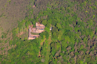 Aerial photograpy of Rietburg Castle Ruins and Rietburg Railway in Rhodt unter Rietburg in the state Rhineland-Palatinate, Germany