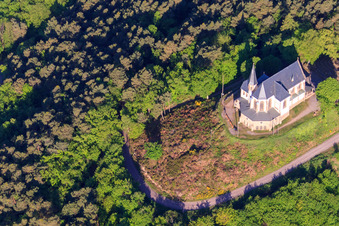 Aerial photograpy of St. Anne's Chapel on the slope of the Palatinate Forest in Burrweiler in the state Rhineland-Palatinate, Germany