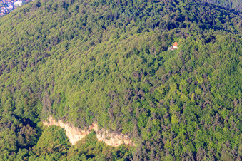 Aerial view of Limestone cliffs above the town in Frankweiler in the state Rhineland-Palatinate, Germany