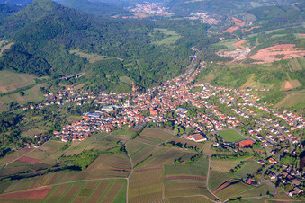 Wine village in the morning from the northeast in Albersweiler in the state Rhineland-Palatinate, Germany