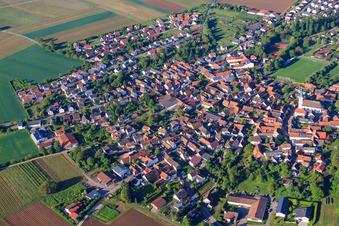 Aerial view of Village view in the morning from the north in the district Mörzheim in Landau in der Pfalz in the state Rhineland-Palatinate, Germany