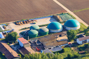 Aerial photograpy of Biogas plants of Wagner GmbH in Steinweiler in the state Rhineland-Palatinate, Germany