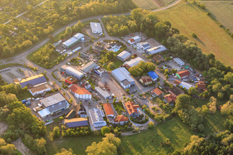 Drone image of Mittelwegring commercial area in Jockgrim in the state Rhineland-Palatinate, Germany