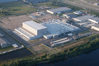 Oberwald industrial area in Wörth am Rhein in the state Rhineland-Palatinate, Germany from above