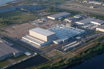 Oberwald industrial area in Wörth am Rhein in the state Rhineland-Palatinate, Germany from the plane