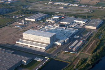 Oberwald industrial area in Wörth am Rhein in the state Rhineland-Palatinate, Germany viewn from the air