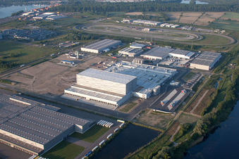 Drone recording of Oberwald industrial area in Wörth am Rhein in the state Rhineland-Palatinate, Germany