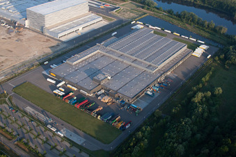 Aerial view of Netto Logistic center in industrial and commercial area iOberwald in Woerth am Rhein in the state Rhineland-Palatinate