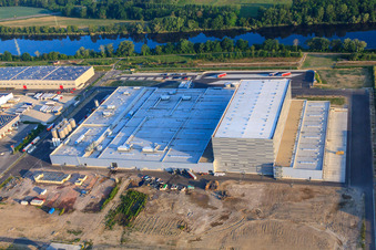 Oblique view of Construction site of Pfälzer Erfrischungsgetränke GmbH in Wörth am Rhein in the state Rhineland-Palatinate, Germany