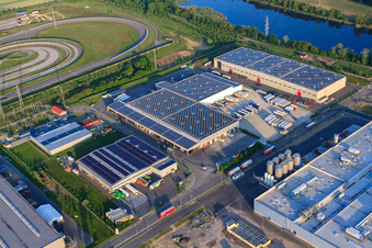 Aerial view of Halls of the NUSS Group in Wörth am Rhein in the state Rhineland-Palatinate, Germany