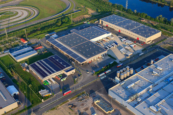 Aerial photograpy of Halls of the NUSS Group in Wörth am Rhein in the state Rhineland-Palatinate, Germany
