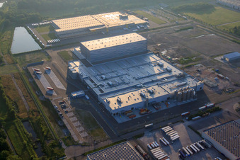 Construction site of Pfälzer Erfrischungsgetränke GmbH in Wörth am Rhein in the state Rhineland-Palatinate, Germany viewn from the air