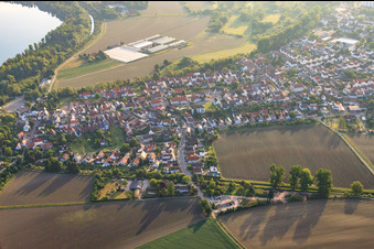 View of the town from the south in the district Leopoldshafen in Eggenstein-Leopoldshafen in the state Baden-Wuerttemberg, Germany