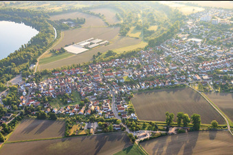Aerial view of View of the town from the south in the district Leopoldshafen in Eggenstein-Leopoldshafen in the state Baden-Wuerttemberg, Germany