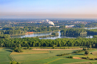 View from the Saalbachaltrhein to the Brickworks Museum on the Rhine dam from the east in Germersheim in the state Rhineland-Palatinate, Germany