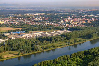 Nolte Möbel GmbH & Co. KG and Rheinspan GmbH across the Rhine in Germersheim in the state Rhineland-Palatinate, Germany