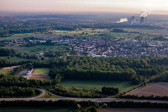 Drone image of District Rheinsheim in Philippsburg in the state Baden-Wuerttemberg, Germany