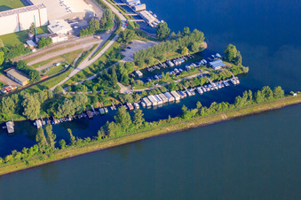 Aerial view of Marina on the Rhine in Germersheim in the state Rhineland-Palatinate, Germany