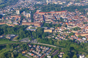 City view from the northeast with Fronte Diez, Fronte Beckers and Zeughaus in Germersheim in the state Rhineland-Palatinate, Germany