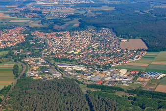Aerial view of City view from the northeast in Bellheim in the state Rhineland-Palatinate, Germany
