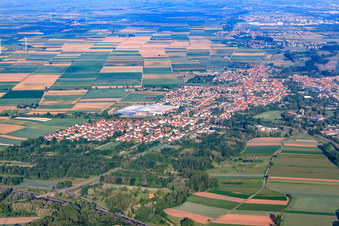 Aerial photograpy of City view from the east in Bellheim in the state Rhineland-Palatinate, Germany