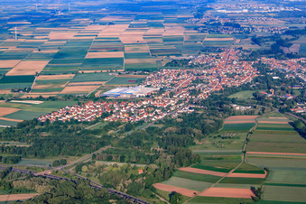 Oblique view of City view from the east in Bellheim in the state Rhineland-Palatinate, Germany