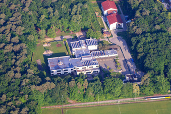 Aerial view of School with a focus on language and special education day care center "Rückenwind in Rülzheim in the state Rhineland-Palatinate, Germany