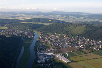 Town on the banks of the river of the Weser river in Bodenwerder in the state Lower Saxony